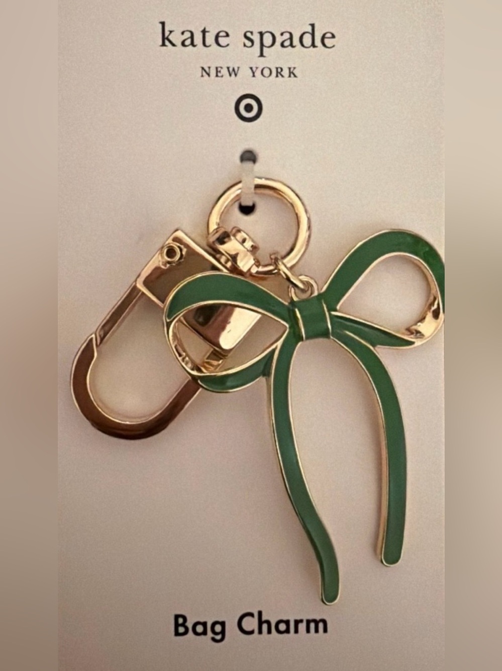 kate spade Gold-Tone Key Charm with Green Enamel Bow - NWOT